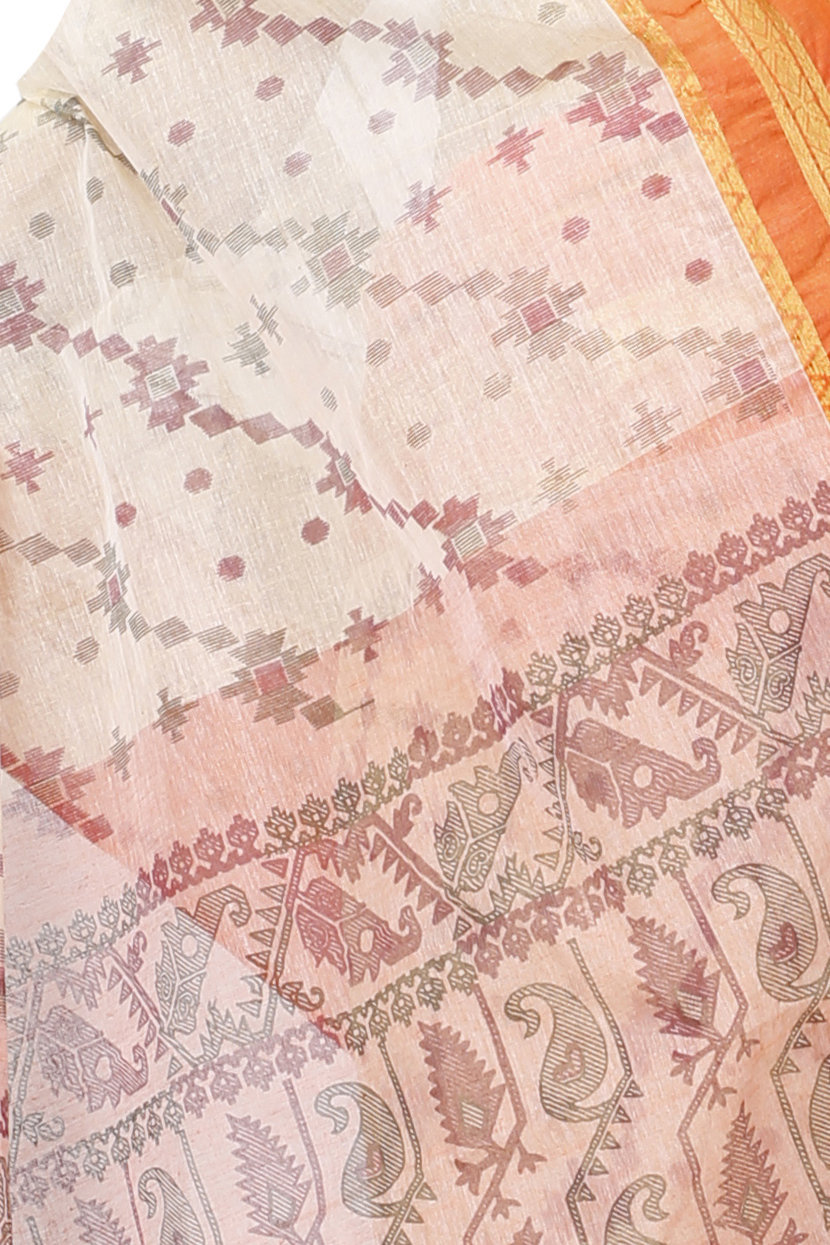 Orange Pure Cotton Rashi Print Tant Saree Print (1010)